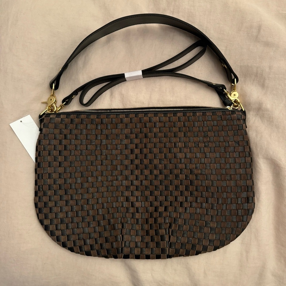 Clare V Moyen Messenger Black/Chocolate Woven Checker Bag NWT - Picture 5 of 10